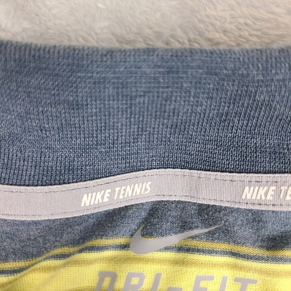 Nike Dri-Fit Tennis Polo Shirt‎ Mens Size X-Large Yellow Grey Striped Pullover - Picture 2 of 10